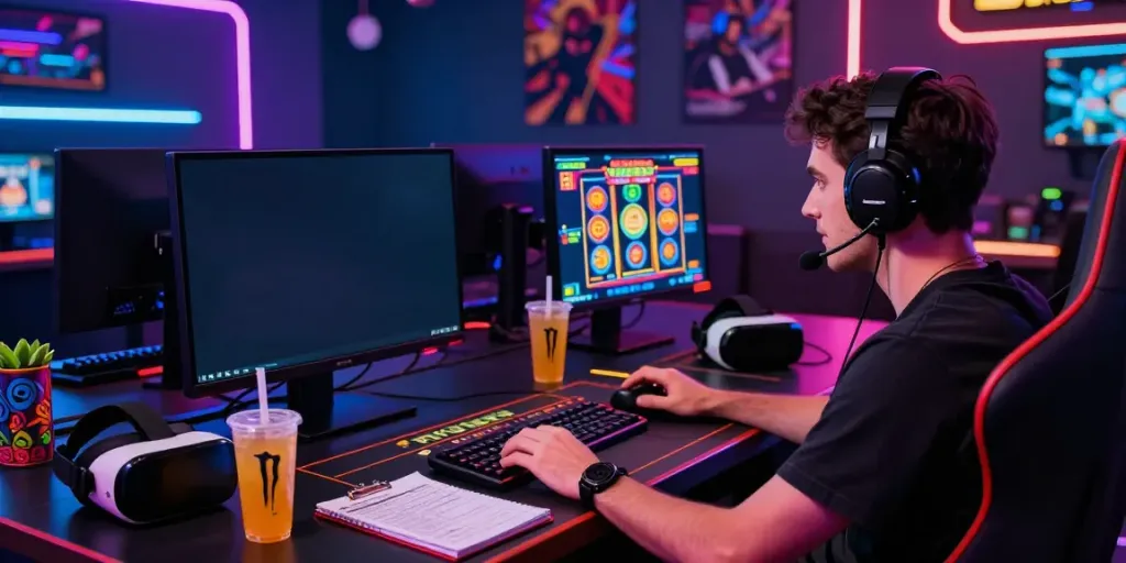 The player engaged in FIVE88's online casino gaming experience with vibrant colors and modern setup.