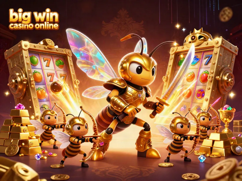 Engage with big win casino online featuring a giant hornet in samurai armor and dynamic slot symbols.