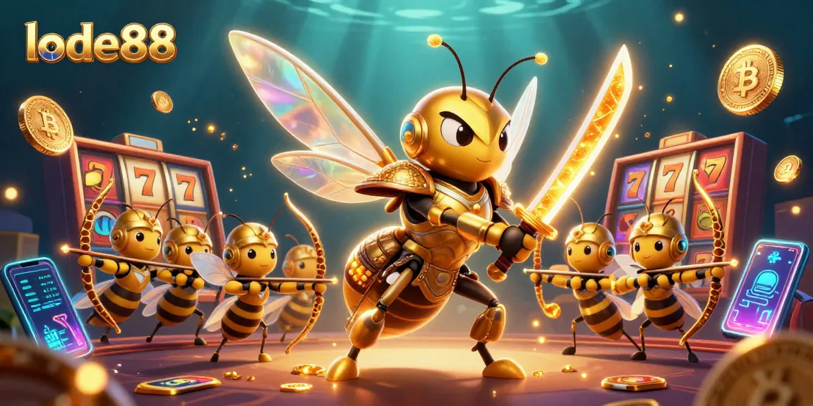 Engage with lode88 in a vibrant casino scene featuring samurai hornets and dynamic gambling elements.