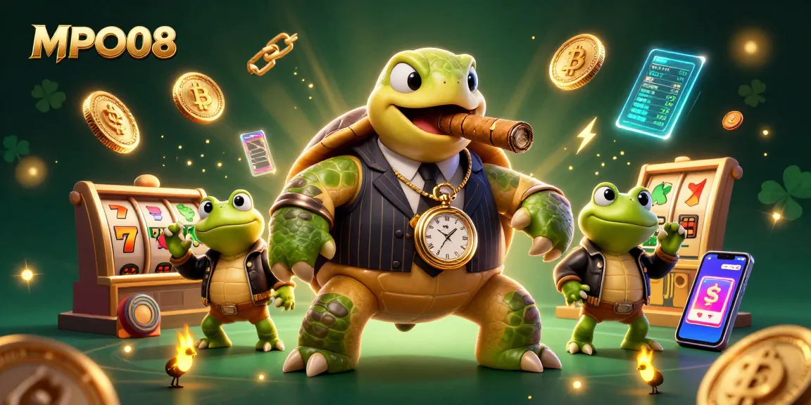 Experience the excitement of MPO08 casino with vibrant slot games and charming cartoon characters.