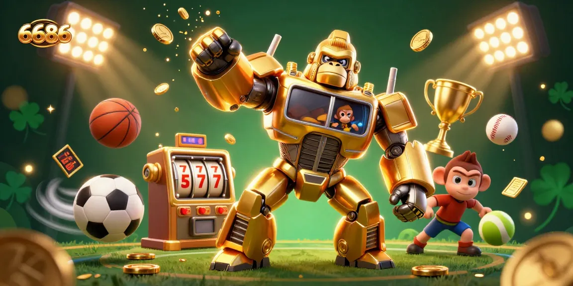 Experience thrilling action with 6686 as the golden gorilla mech unleashes winning spins and dynamic sports elements.