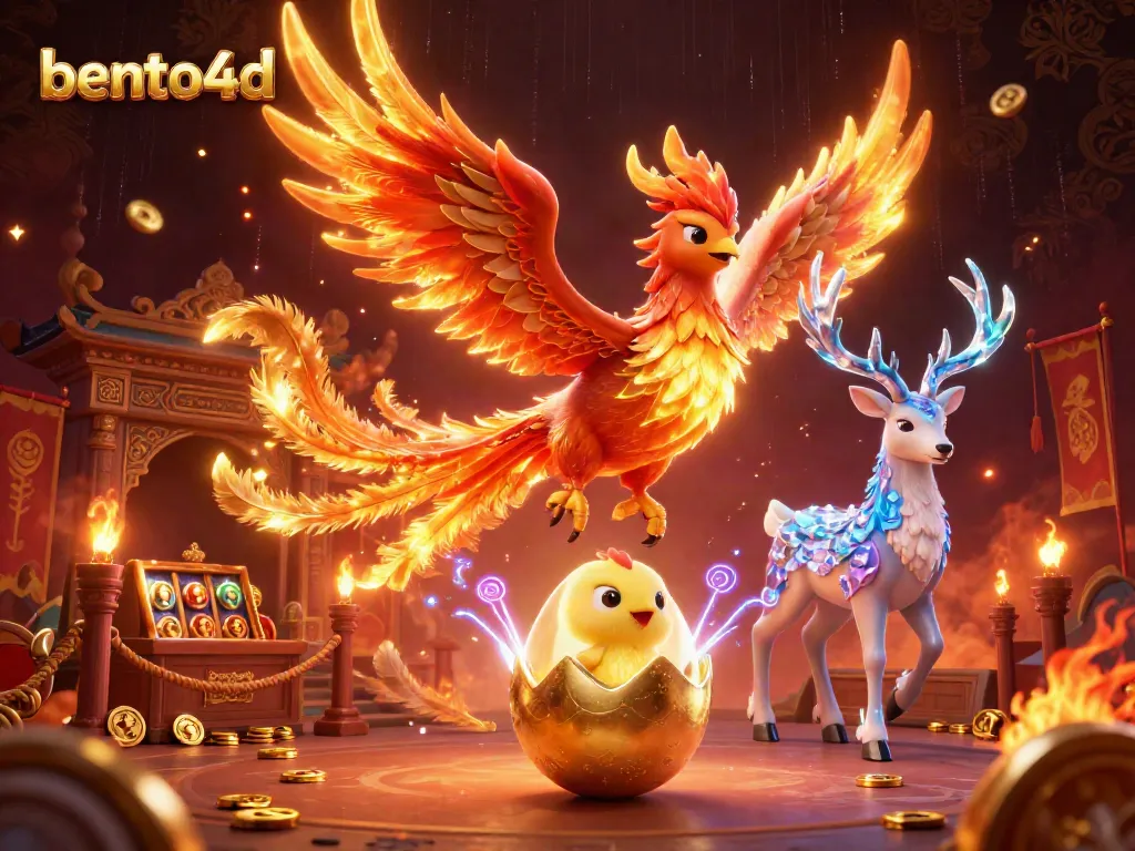 Experience the excitement of bento4d casino games with a stunning phoenix-themed digital illustration.