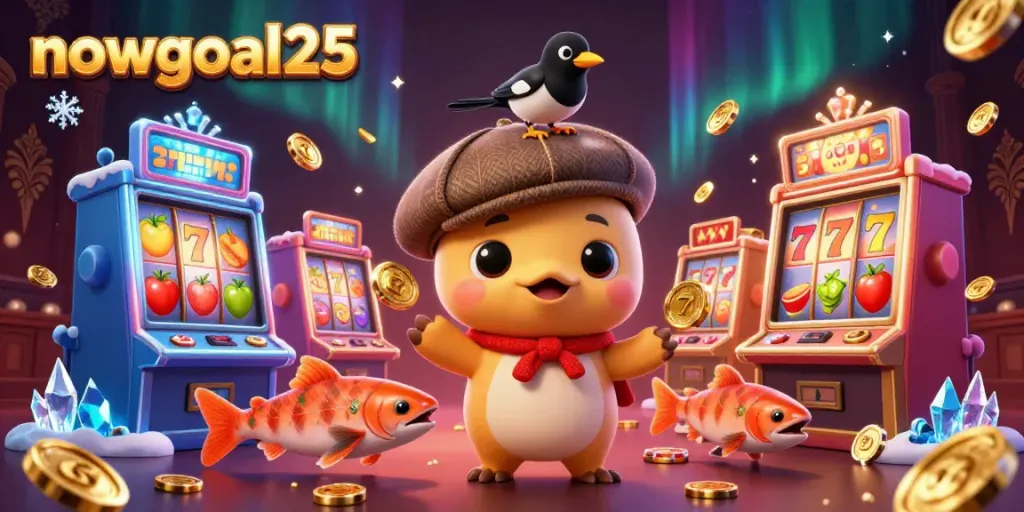 Engage with exciting game strategies at nowgoal25 featuring vibrant slot machines, colorful 3D characters, and a fun casino atmosphere.