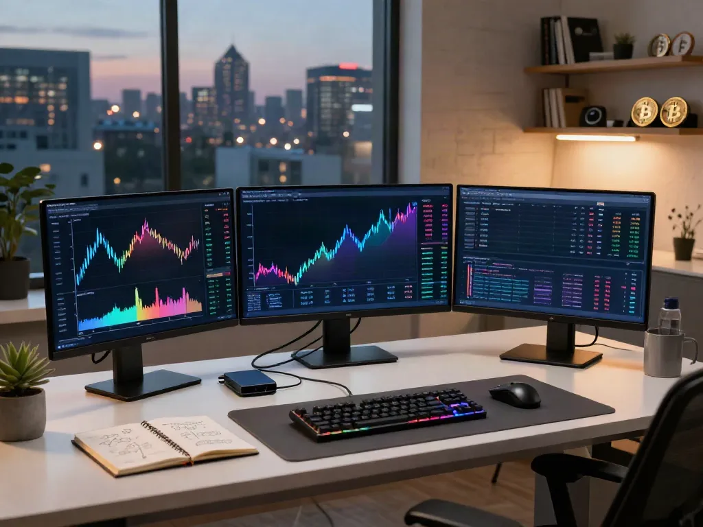 click here to explore advanced cryptocurrency trading setup with monitors and DeFi dashboards