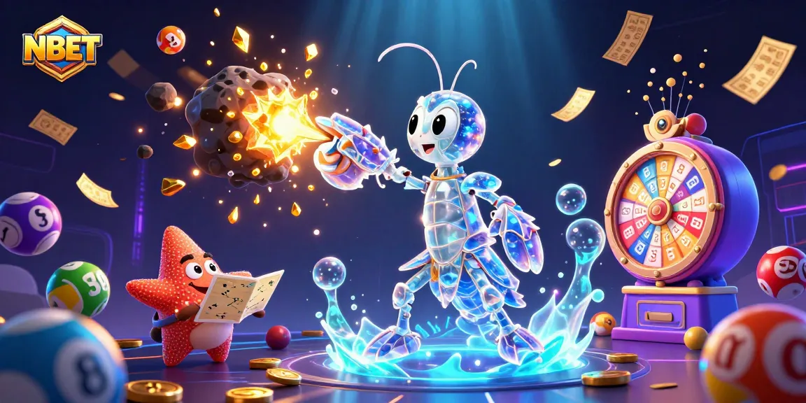 Experience NBET with dynamic lottery balls and vibrant casino elements in a 3D illustration.
