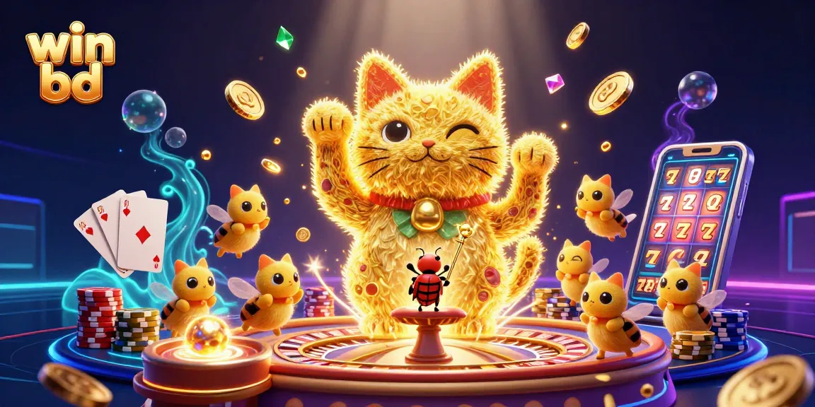 Spin and win big with win bd's vibrant casino illustration featuring a lucky cat!