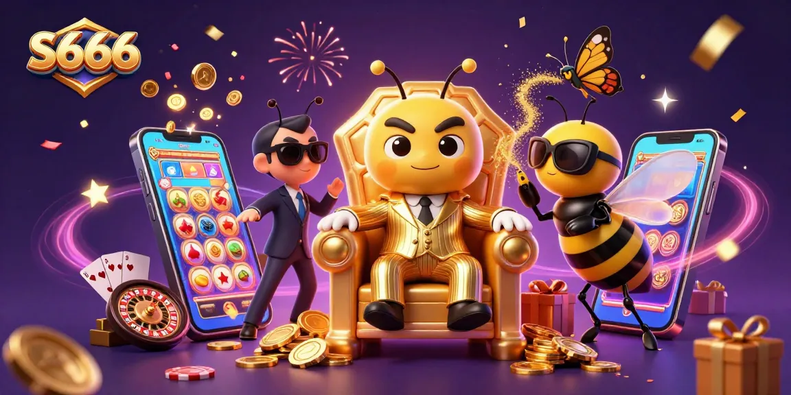 Play vivid S666 casino games with cartoon characters in a dynamic, colorful setting.