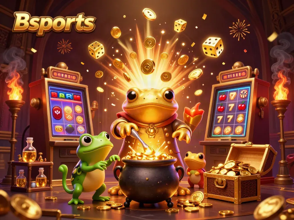 Experience the thrilling world of Bsports with a bustling casino scene full of golden elements.