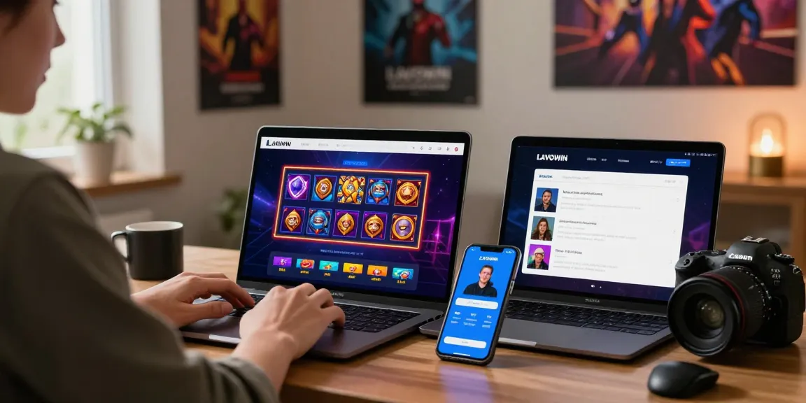LAVOWIN login access on a laptop showcasing exciting slot games and user-friendly interface for gamers.