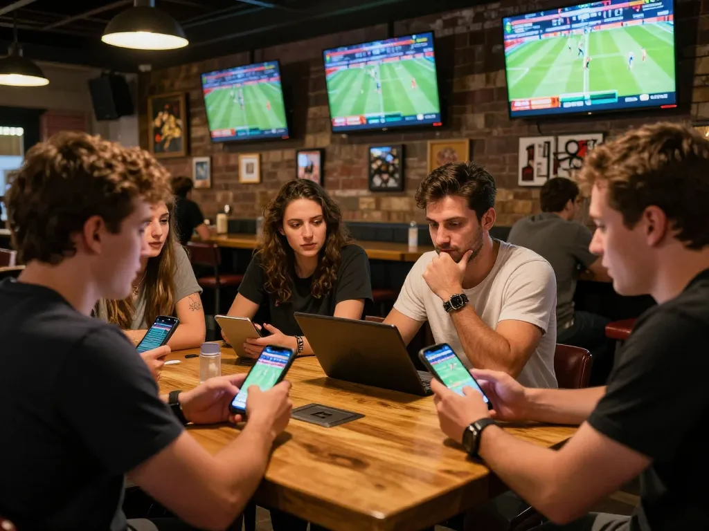 Engaged bettors using qh88go app for live sports betting excitement