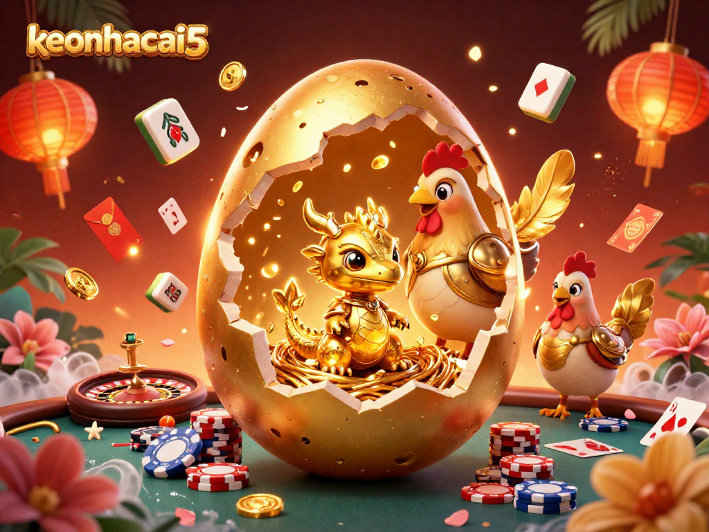 Engage with keonhacai5: A mesmerizing dragon-themed poker gaming illustration.