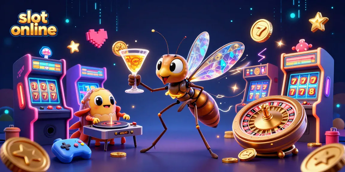 Experience slot online action with a dynamic casino mascot, vibrant game elements, and colorful arcade inspirations