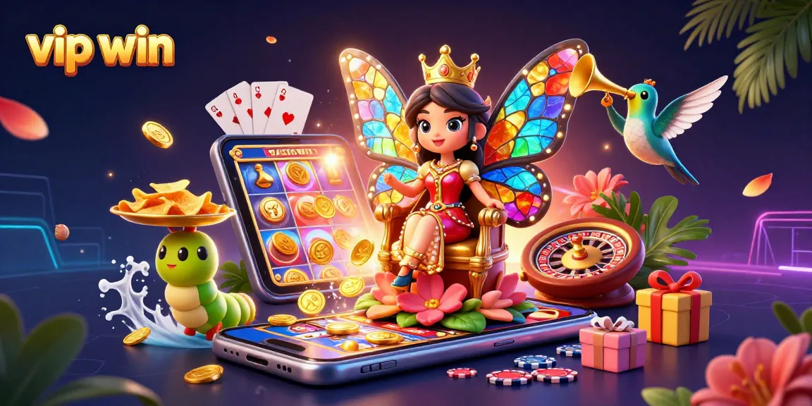 Engage with the vibrant and exciting world of vip win, showcasing a dazzling butterfly queen in a rich casino setting.