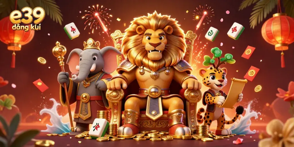 Engage in the thrilling world of e39 đăng ký with a vibrant, gaming-themed scene filled with dynamic casino elements.