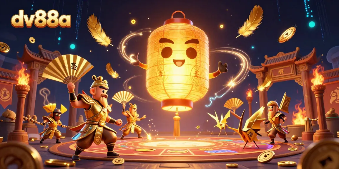 Engage in vibrant gameplay at dv88a with a glowing golden lantern spirit amidst casino elements.