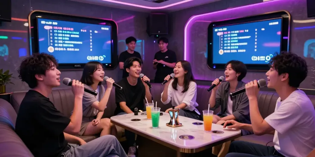 달토 가라오케에서 친구들과 즐거운 시간을 보내는 모습