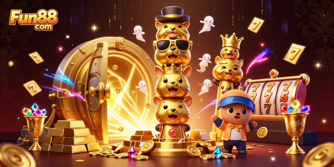 Experience the vibrant Fun88 com slots world with dynamic treasures and cartoon totem characters.