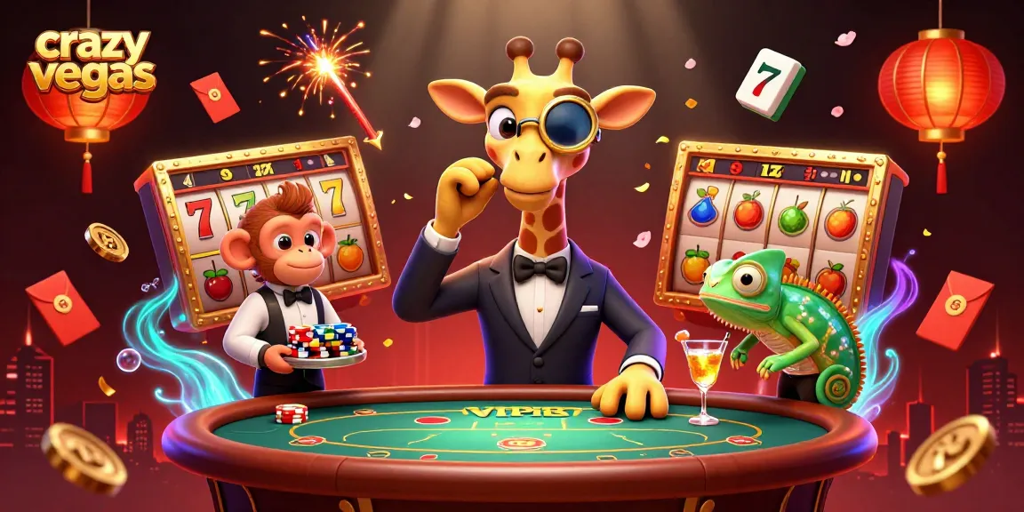 Experience the thrill of crazyvegas gaming with the high-roller giraffe at the poker table.