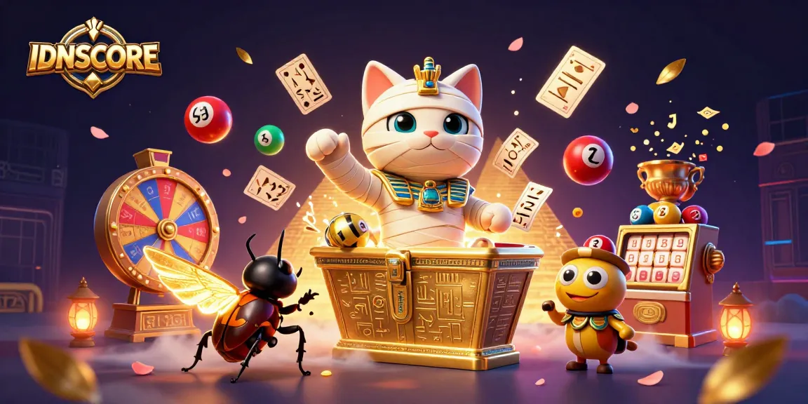 Engage with IDNSCORE's thrilling casino adventures featuring a mummy cat and dynamic lottery elements.