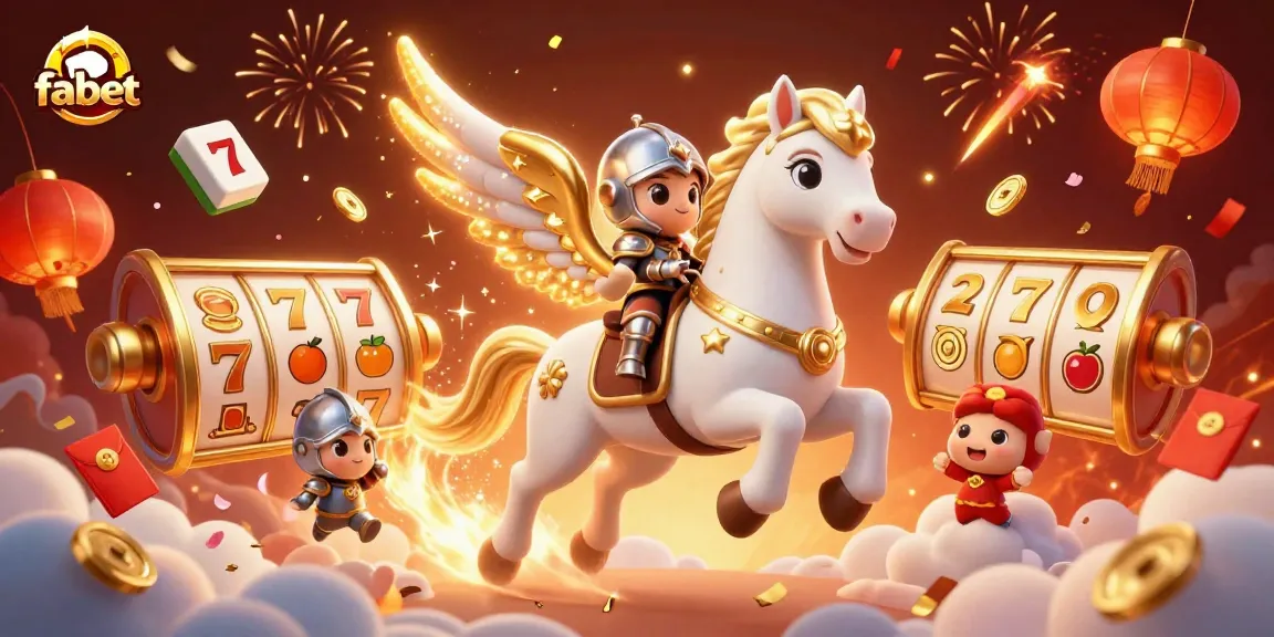 Experience fabet's thrilling gameplay with a celestial knight riding through dynamic casino elements.