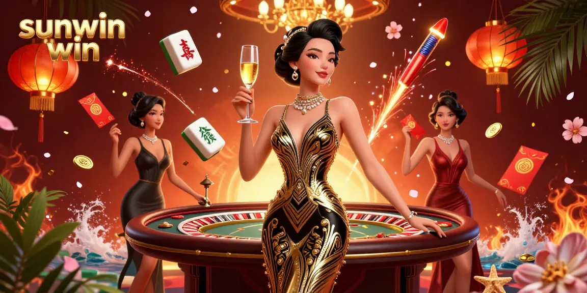 Experience thrilling gameplay at sunwin win with an elegant Asian woman celebrating at the casino.