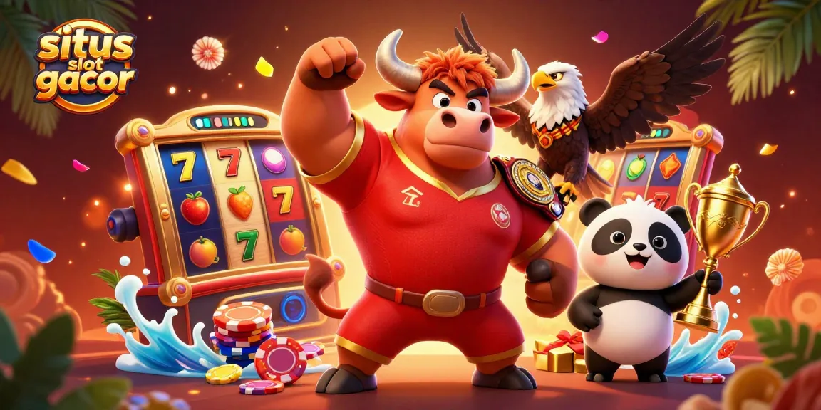 Experience the thrill at situs slot gacor with dynamic characters and vibrant casino elements captured in a celebratory scene.