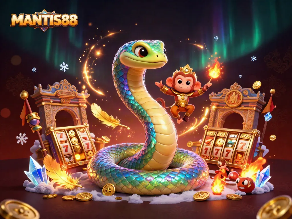 Engage in thrilling gameplay with MANTIS88 featuring vibrant characters and casino elements.