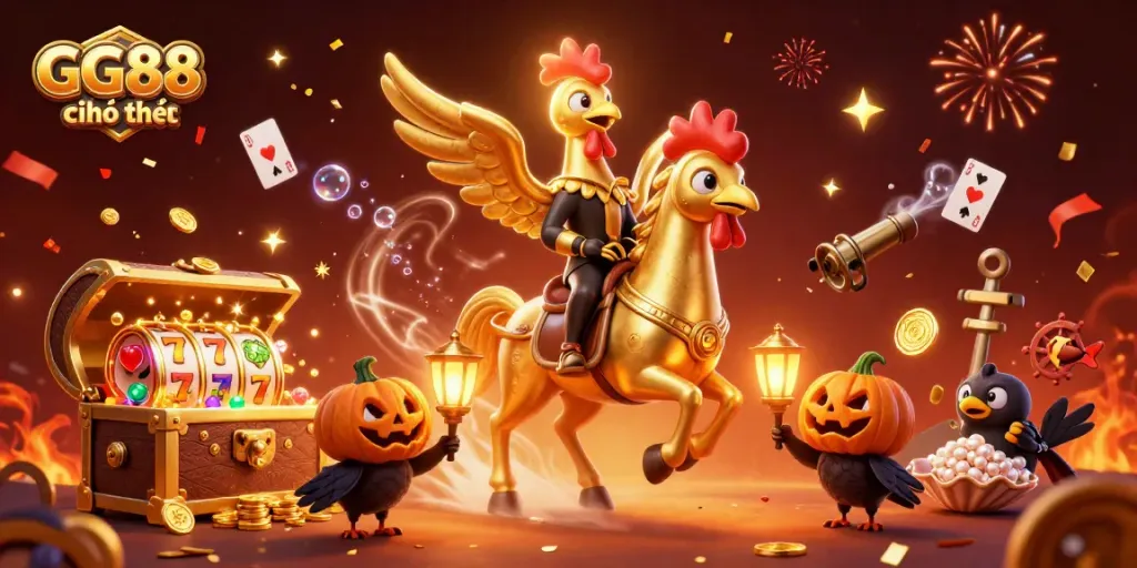 Experience the excitement of GG88 chính thức with vibrant casino themes featuring characters and treasures.