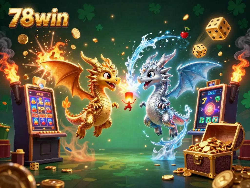 Experience the thrill of winning with 78win, featuring dragons, slot machines, and casino treasures!