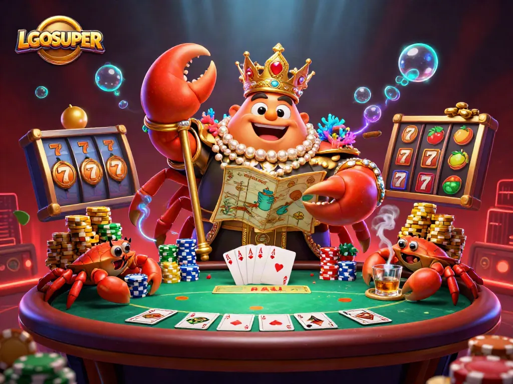 Experience the excitement of LGOSUPER with a golden crab emperor and thrilling casino elements.