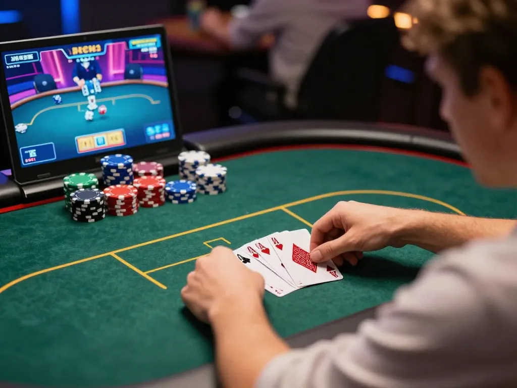 Player engaged in an online poker session at home, showcasing the excitement of nhacaiuytinn gameplay