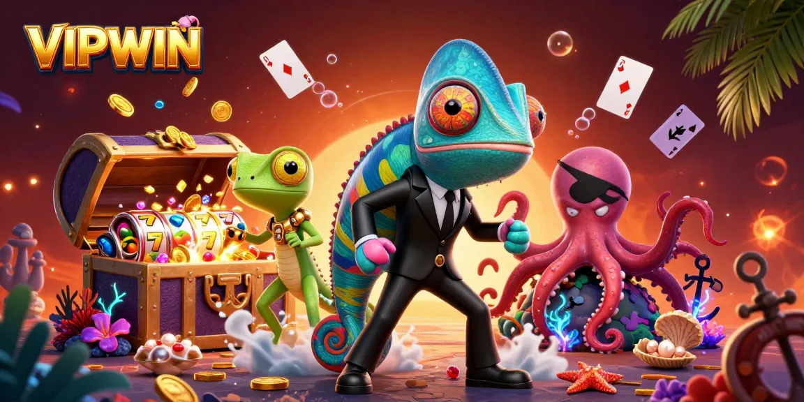 Experience the excitement of VIPWIN online casino with vibrant characters amidst colorful gaming elements.