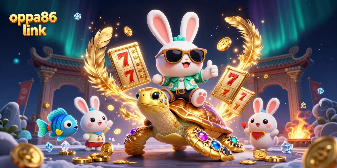 Experience the thrill of oppa86 link with our vibrant 3D illustration showcasing lucky elements and slot games.