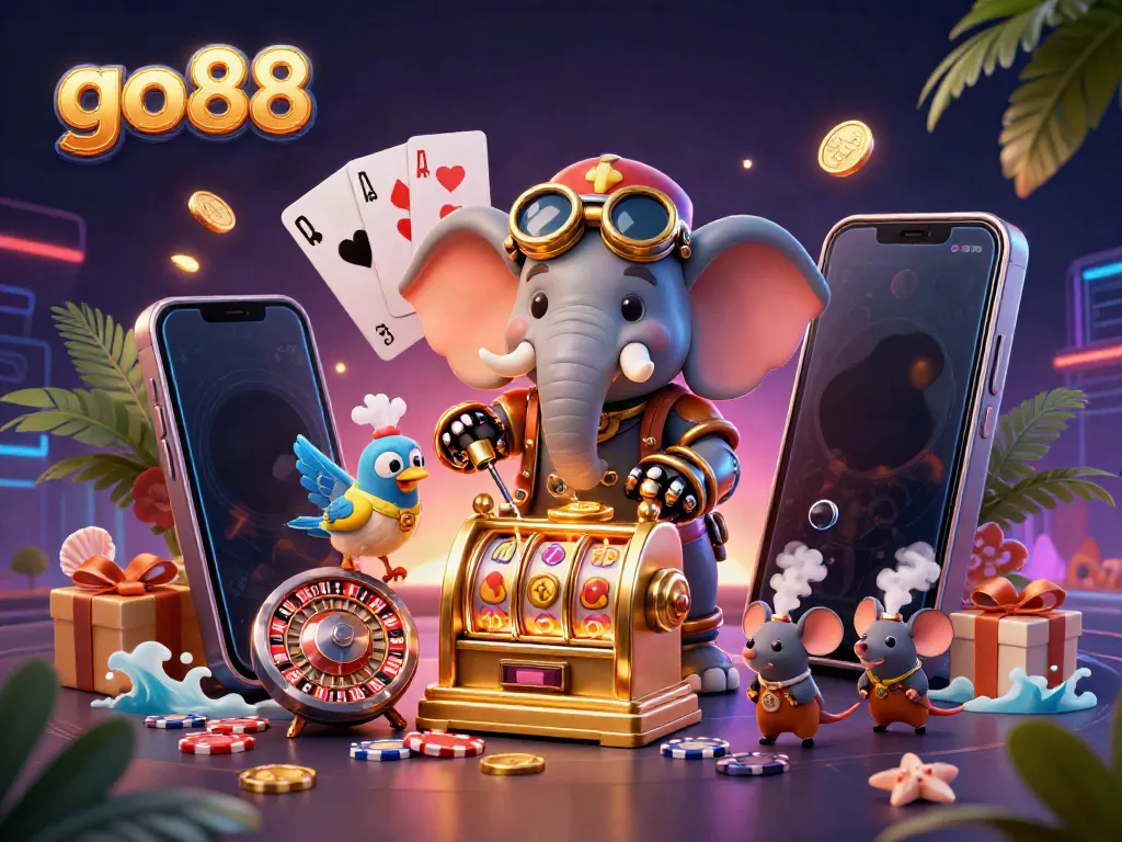 Spin and win on go88 with engaging slot games and festive visual elements in a lively casino scene.