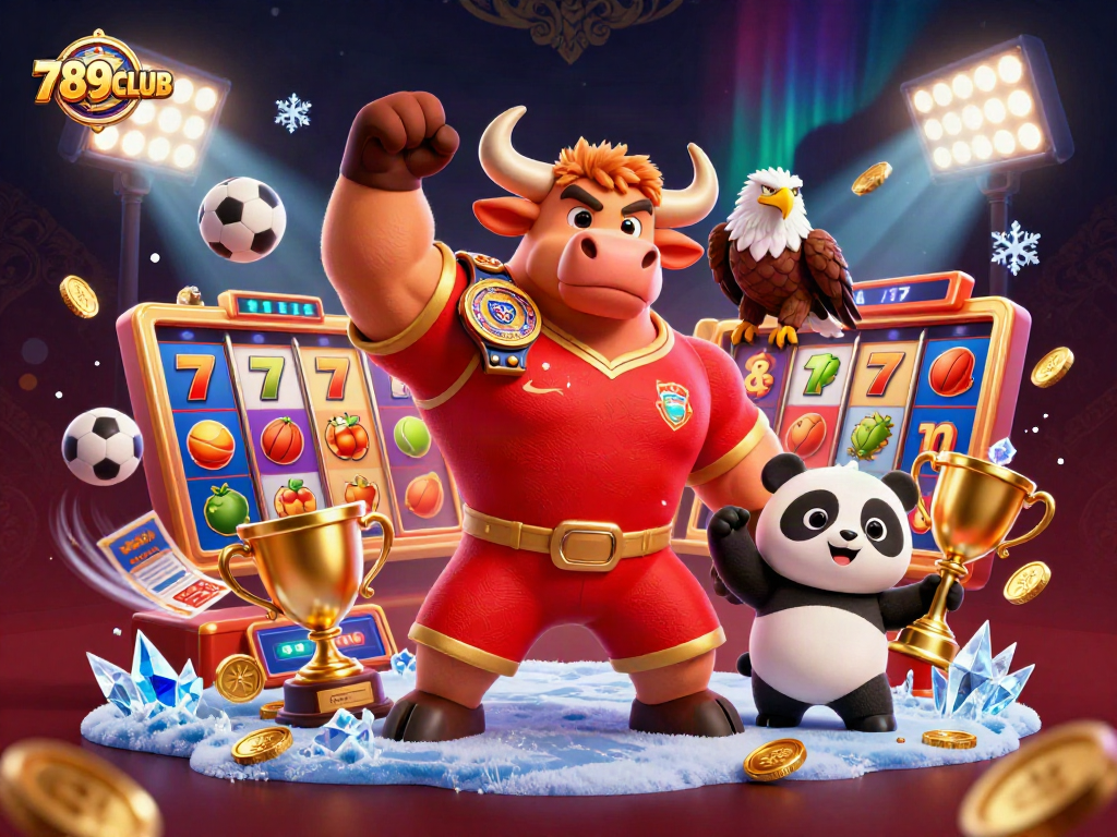 Engaging scene of 789CLUB with vibrant slot reels and dynamic characters celebrating wins.