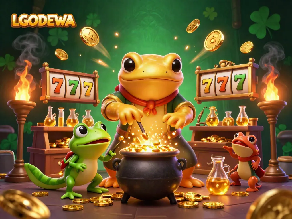 Experience winning strategies with LGODEWA's dynamic slot gameplay illustrated in a vibrant 3D scene.