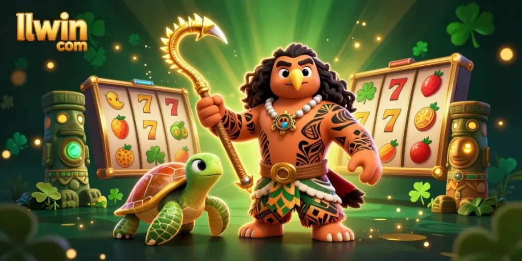Win big at llwin com with vibrant 3D slot games and dynamic characters in a lively casino scene.