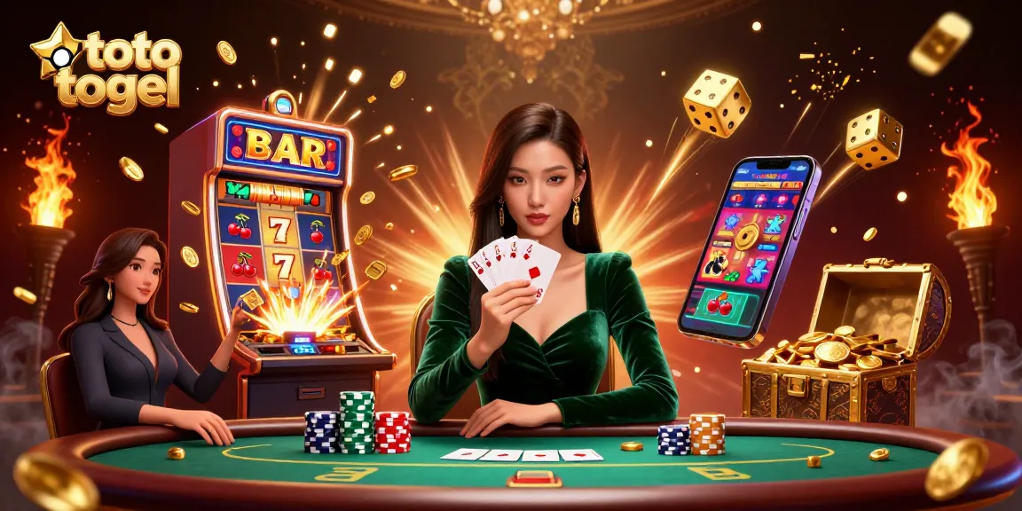 Toto togel players strategize at a luxurious poker table with jackpot slot excitement all around.
