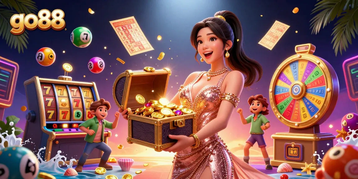 Experience go88's thrilling casino adventure with vibrant slot and lottery elements showcased.