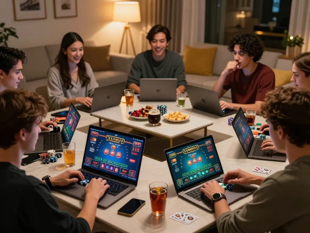 Engaged players enjoying game online with strategic gameplay and excitement in a cozy home environment.