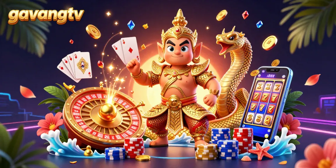 Experience the excitement of gambling with gavangtv, featuring a vibrant casino-themed illustration.