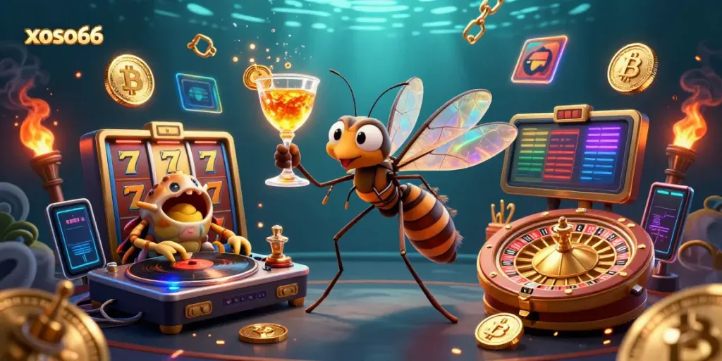 Experience xoso66 casino excitement with a vibrant scene featuring characters and gaming elements celebrating luck and strategy.