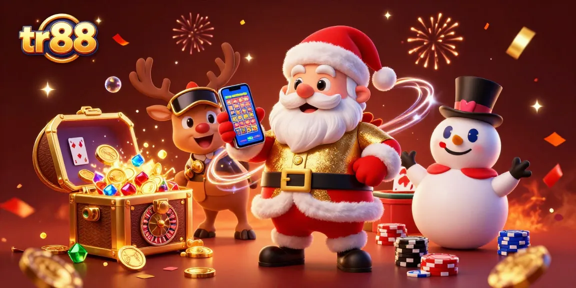 Experience thrilling jackpot slots at tr 88 with Santa and friends celebrating wins in a lively casino