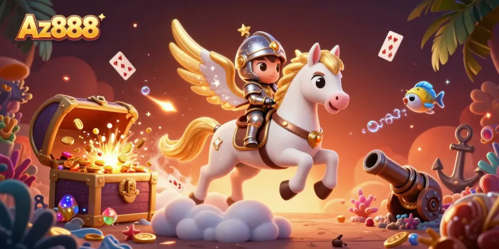Engage with Az888's vibrant gambling universe featuring celestial elements and treasure.