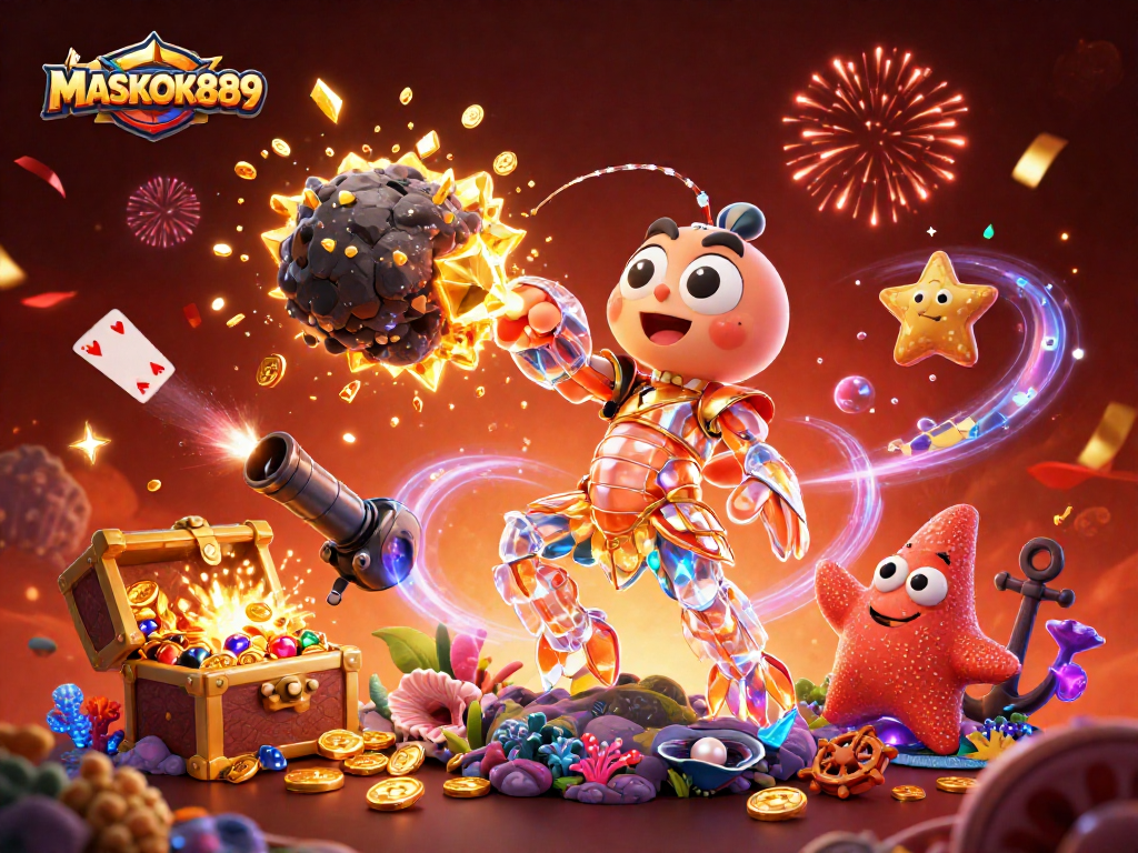 Engage in thrilling gaming adventures with MASKOKI889's dynamic casino scene bursting with excitement.