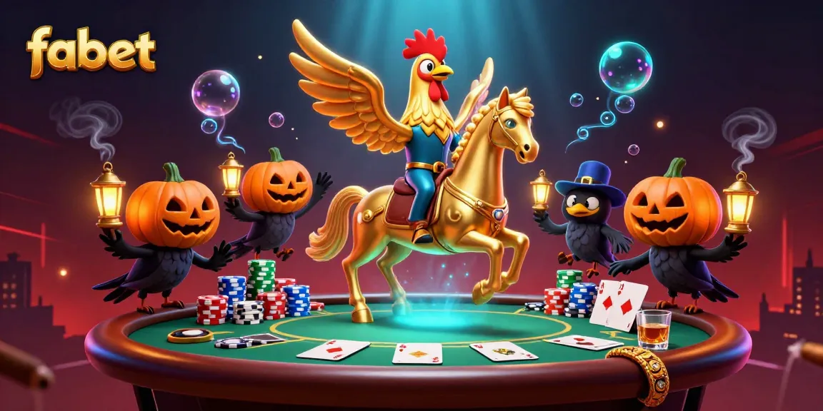 fabet showcases an energetic 3D casino scene with a golden rooster and poker elements.