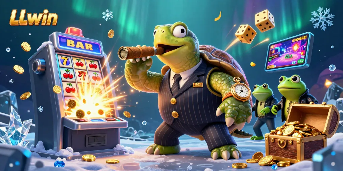 Experience high stakes excitement at LLwin with a massive snapping turtle mobster, flying jackpots, and vibrant casino visuals.