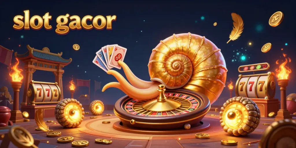 Engage with slot gacor featuring a giant nautilus roulette wheel amidst vibrant casino elements.