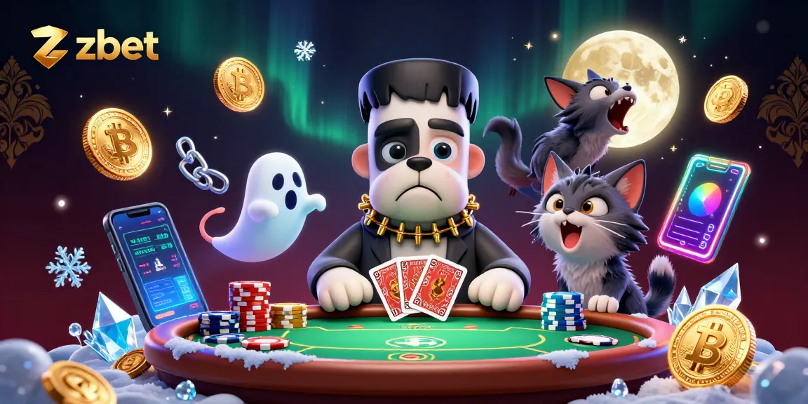 Join zbet with a lively poker scene featuring unique characters and cryptocurrency elements.