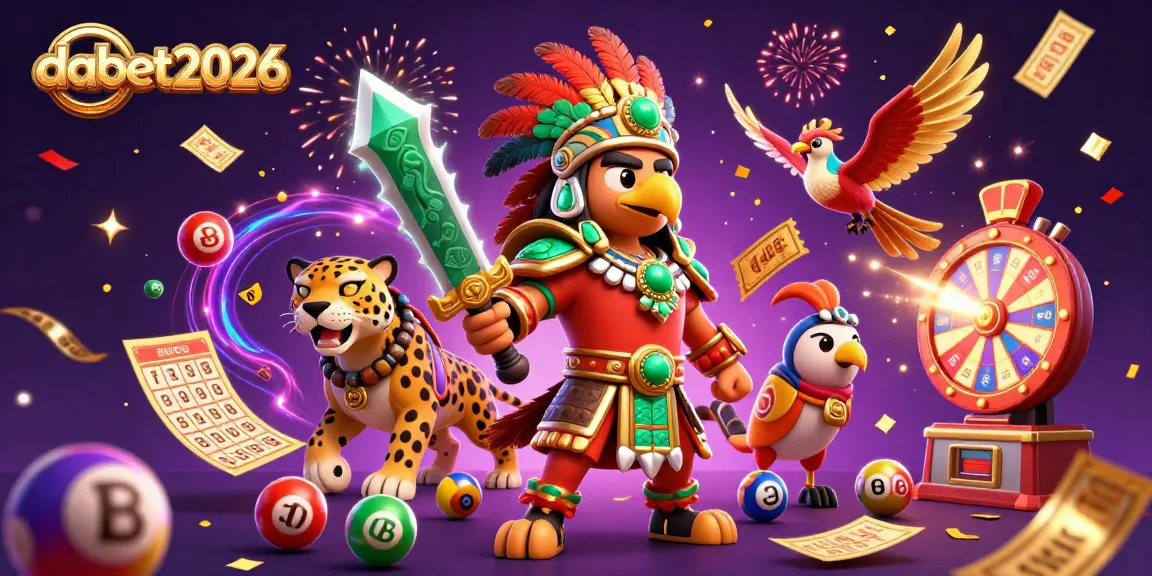 Engage with vibrant gambling fun at dabet2026 featuring a lively illustration of warriors and lottery elements.